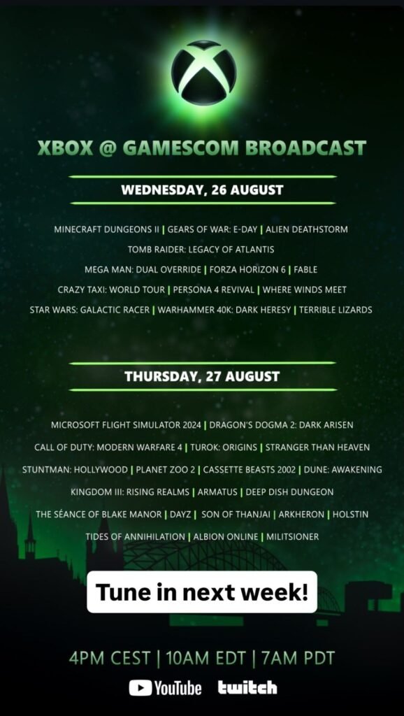 Cronograma Xbox Gamescom 2026